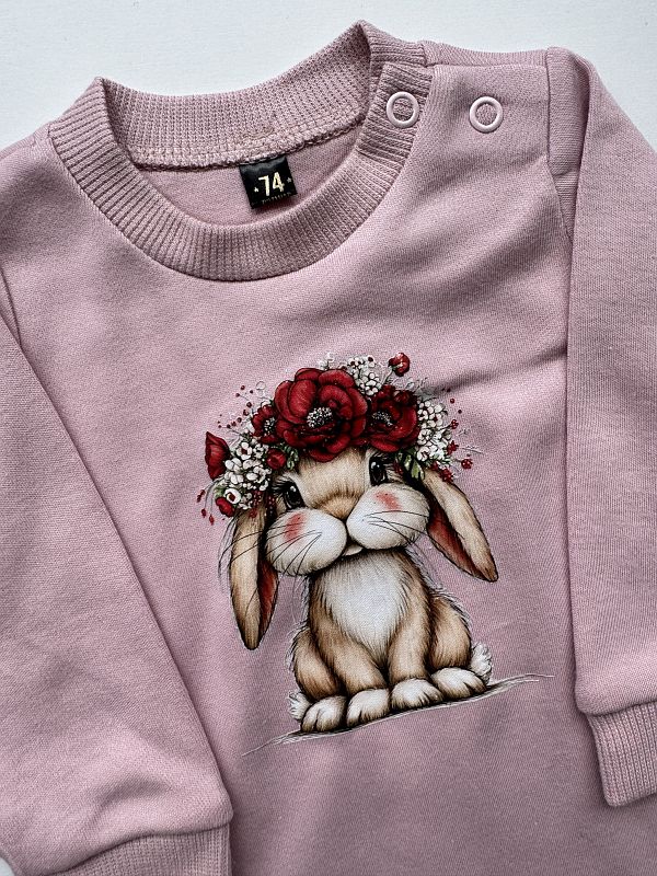 Body różowa z długim rękawem królik w wianku rozmiar 74