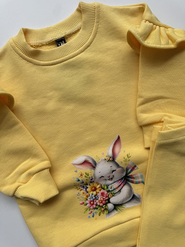 Żółty komplet królik z bukietem kwiatów rozmiar 74