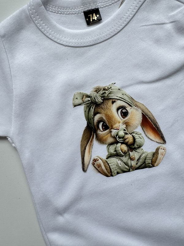 Body białe z krótkim rękawem słodki króliczek rozmiar 74