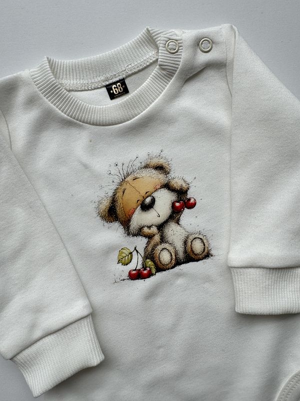 Body ecru z długim rękawem misio z wiśniami rozmiar 68