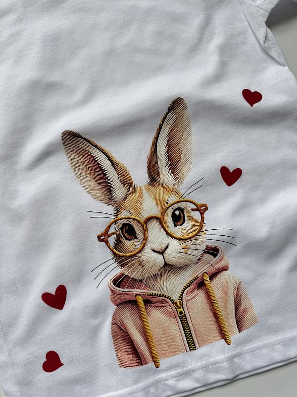 Koszulka biała z krótkim rękawem królik rozmiar 140