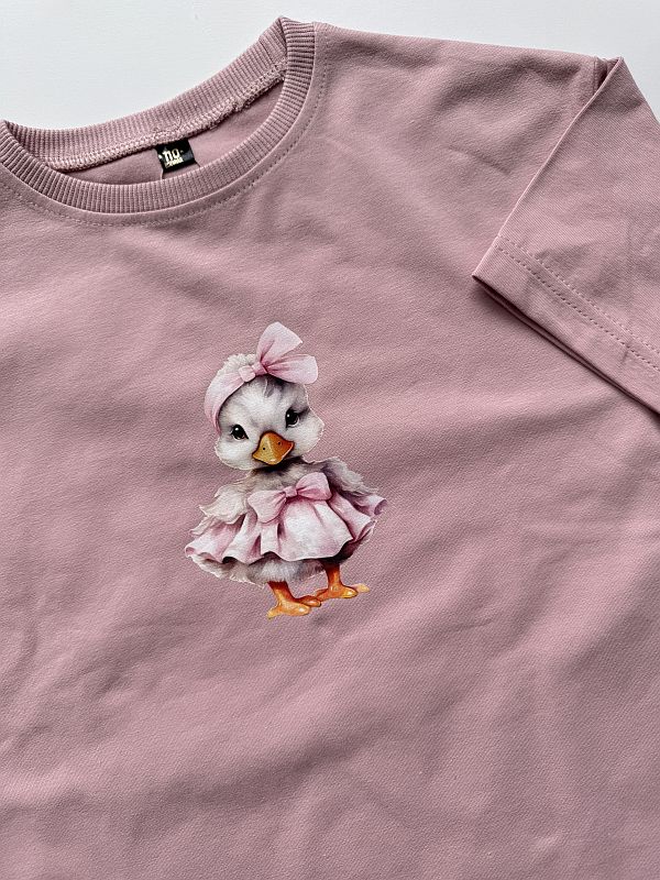 Koszulka różowa z krótkim rękawem kaczka w sukience rozmiar 110