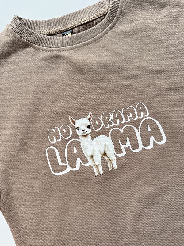 Koszulka kawowa z krótkim rękawem no drama lama rozmiar 104