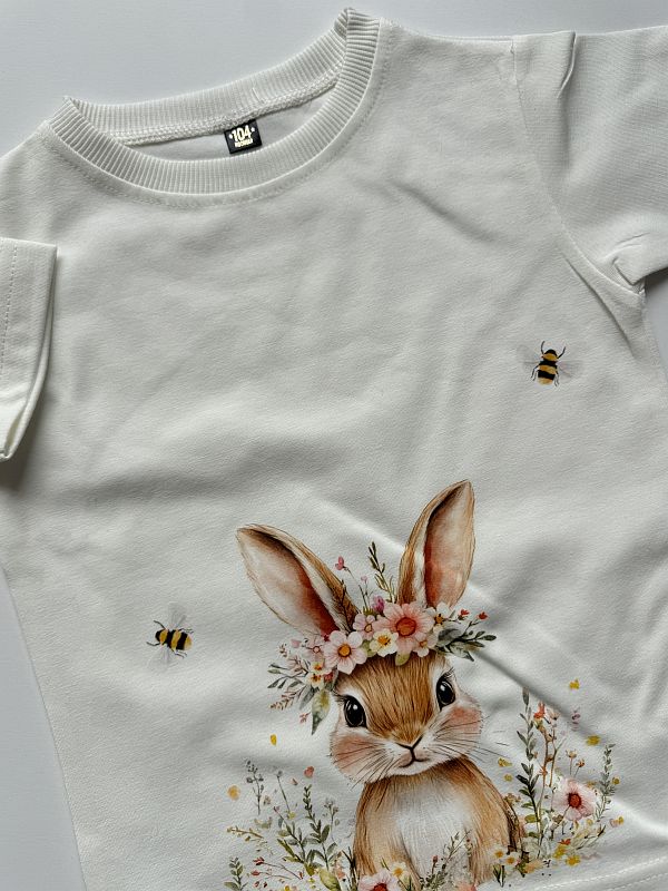Koszulka ecru z krótkim rękawem królik rozmiar 104