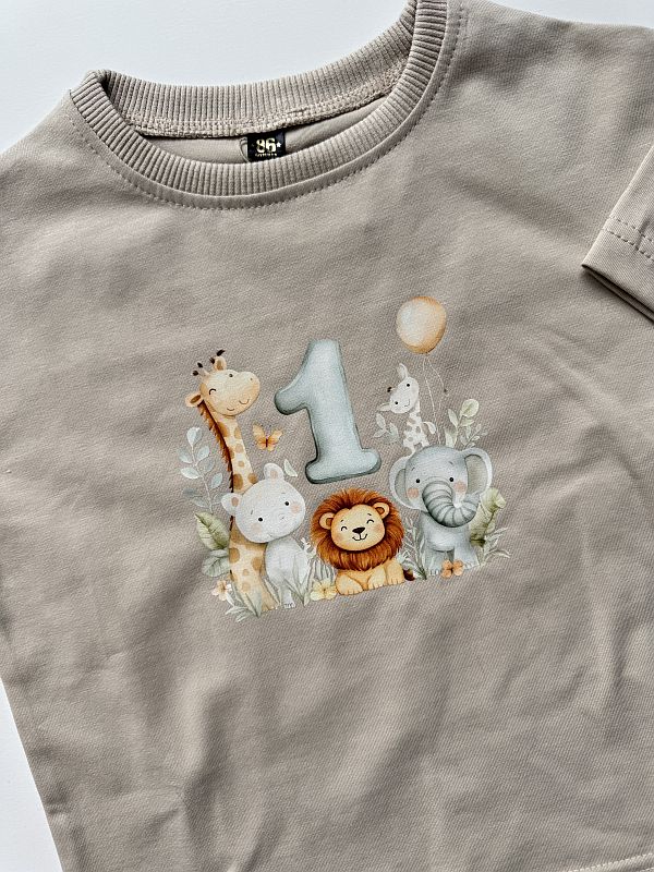 Koszulka beżowa z krótkim rękawem zwierzątka 1 rozmiar 86