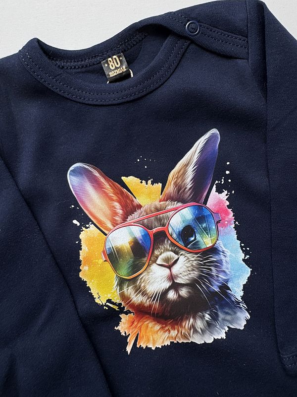 Body granatowe z długim rękawem kolorowy królik rozmiar 80