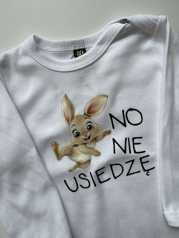 Body białe z długim rękawem no nie usiedzę rozmiar 80