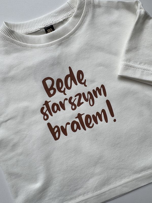 Koszulka ecru z krótkim rękawem będę starszym bratem rozmiar 80