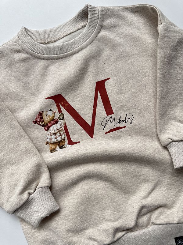 Bluza beż melanż miś Mikołaj rozmiar 80