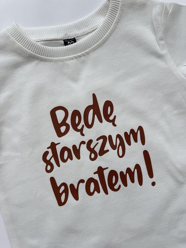 Koszulka ecru z krótkim rękawem będę starszym bratem rozmiar 92