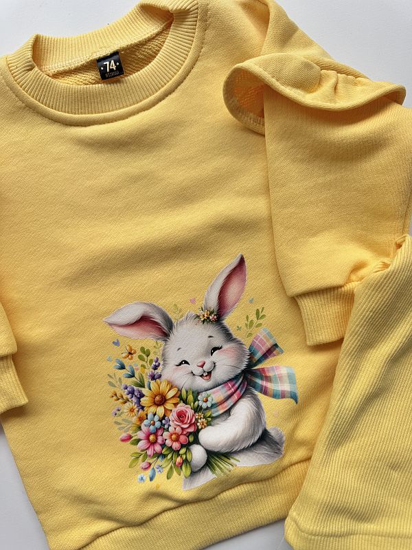 Żółty komplet królik z bukietem kwiatów rozmiar 74