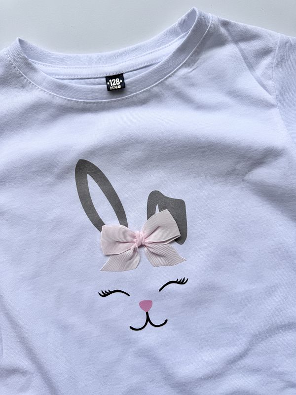 Koszulka biała z krótkim rękawem buzia królika rozmiar 128