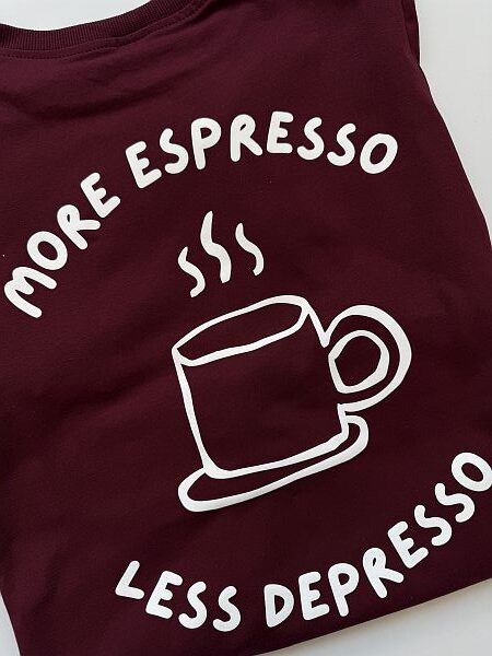 Koszulka damska bordowa more espresso less depresso rozmiar M