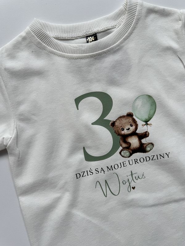 Koszulka ecru z krótkim rękawem 3 urodziny Wojtusia rozmiar 104