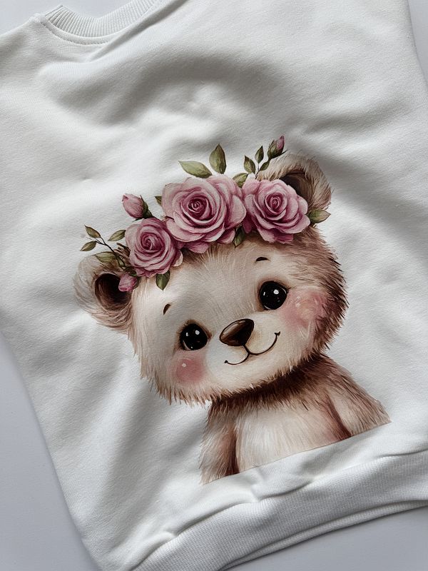 Bluza ecru miś w wianku rozmiar 98
