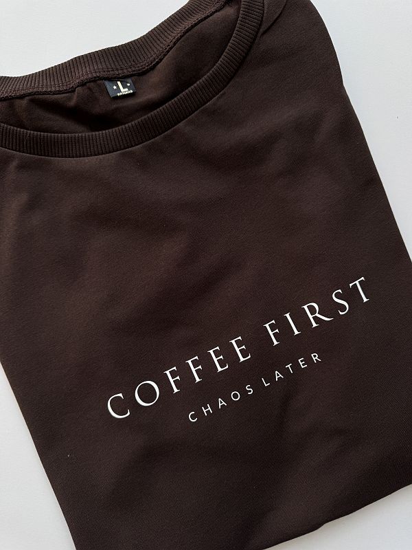 Koszulka damska czekoladowa coffee first rozmiar L