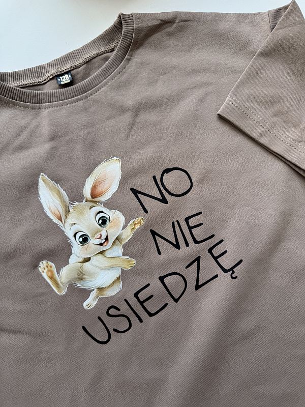 Koszulka kawowa z krótkim rękawem no nie usiedzę rozmiar 128