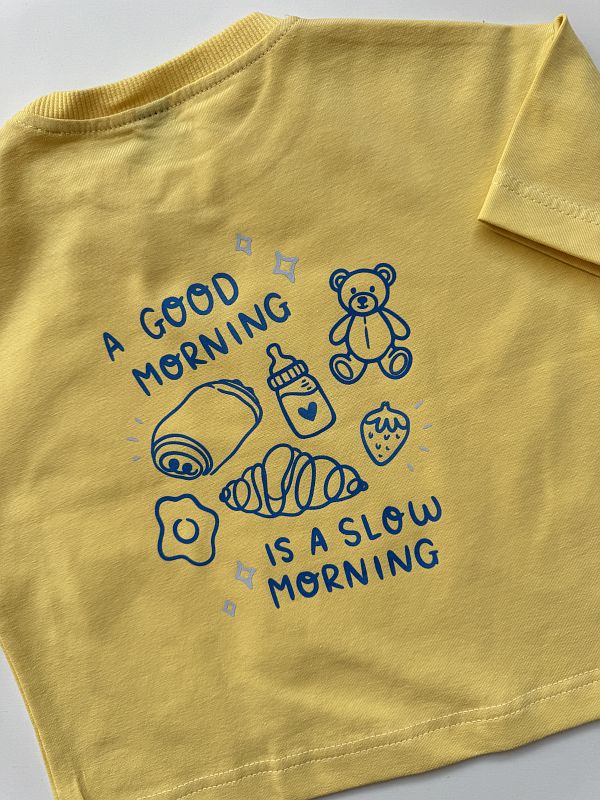 Koszulka żółta z krótkim rękawem good morning slow morning rozmiar 80