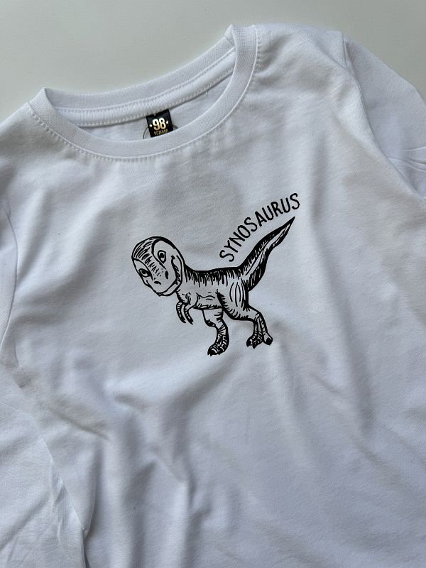 Koszulka biała z długim rękawem synosaurus rozmiar 98