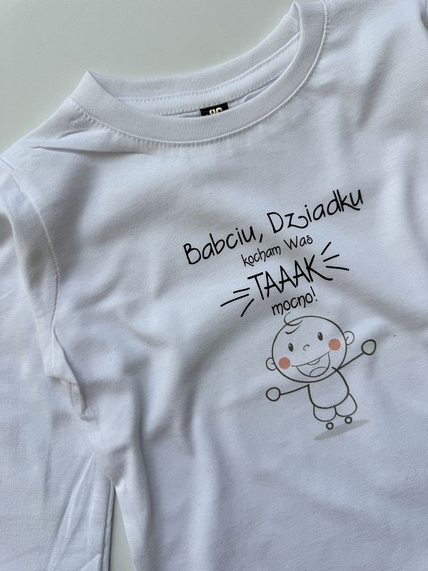 Koszulka biała z długim rękawem babciu dziadku kocham was tak mocno rozmiar 86