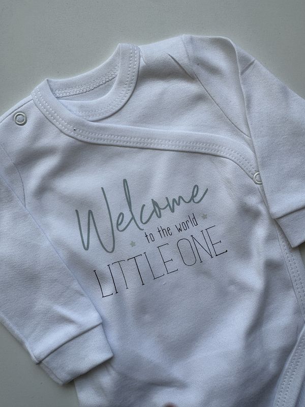 Body kopertowe białe z długim rękawem welcome to the world  rozmiar 62