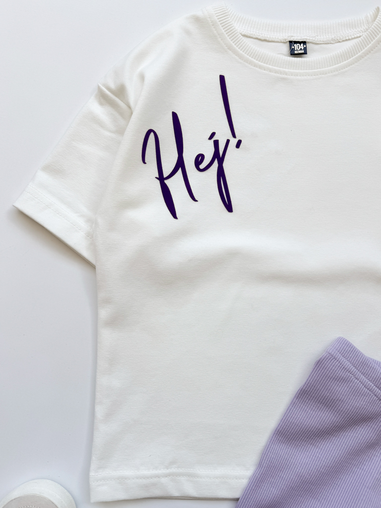 Koszulka dziecięca ecru z nadrukiem Hej!