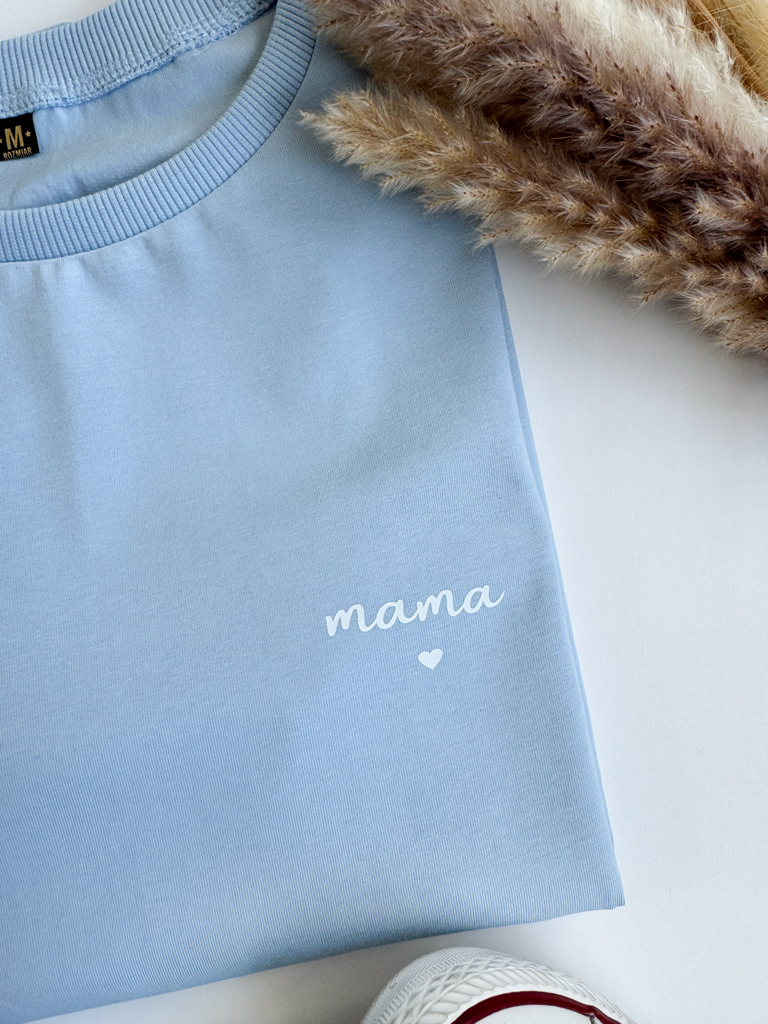 Błękitna koszulka damska z nadrukiem mama