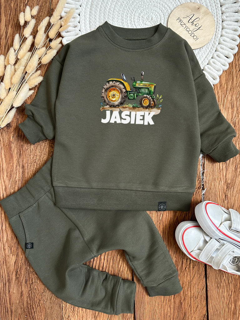 Komplet dla dziecka zielony traktor (bluza + spodnie)