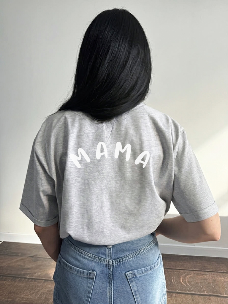 Szara koszulka damska z białym nadrukiem mama