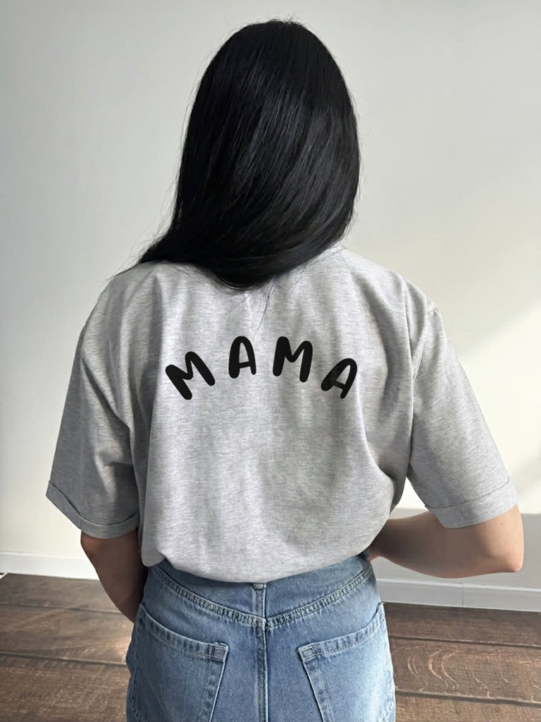 Szara koszulka damska z czarnym nadrukiem mama
