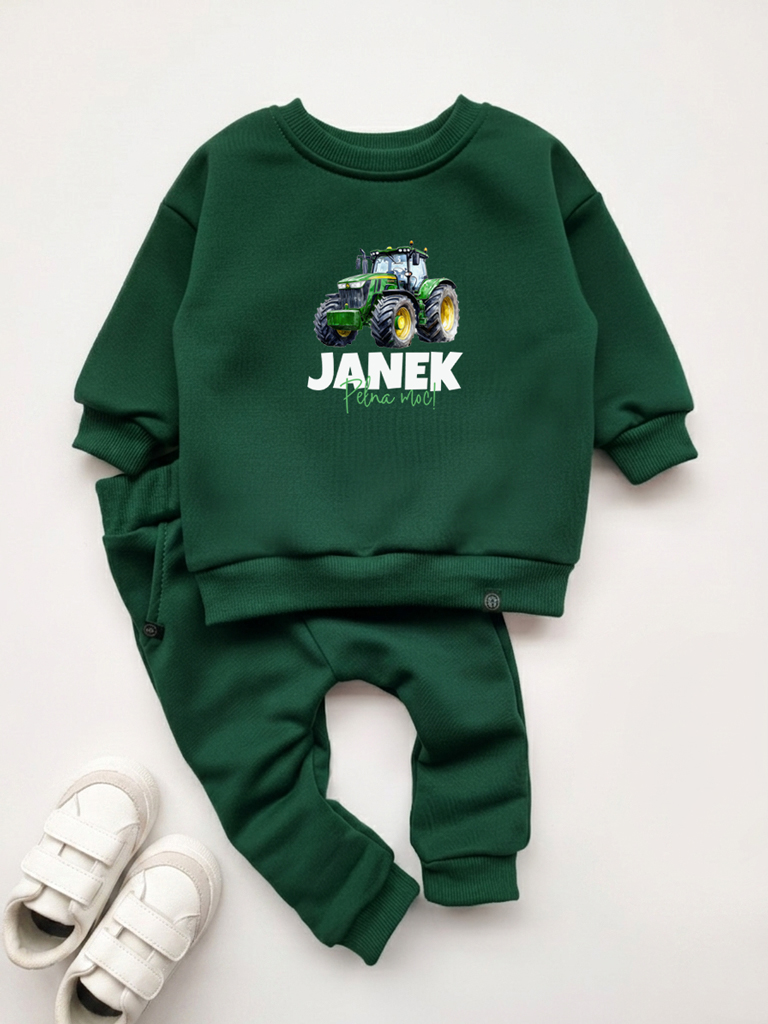 Zielony komplet dla dziecka traktor (bluza + spodnie)