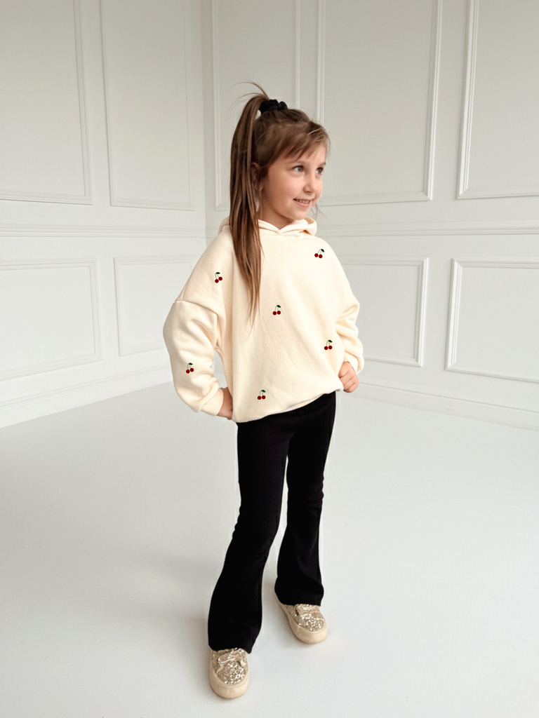 Bluza dziecięca z kapturem waniliowa z nadrukiem wisienek
