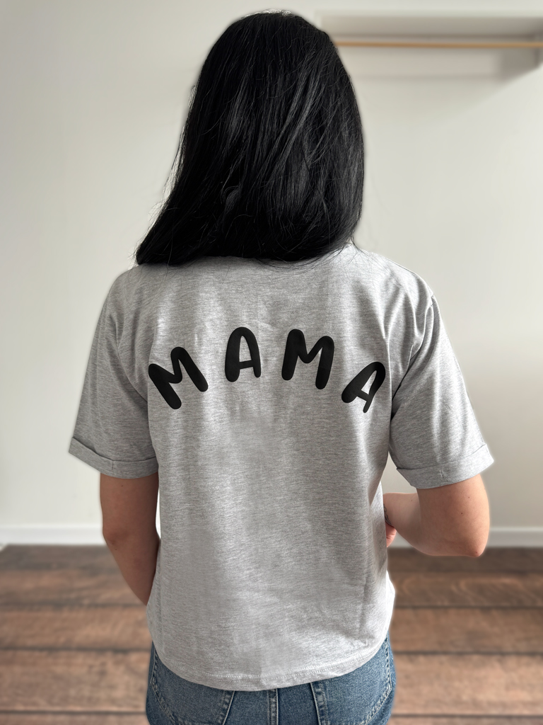 Szara koszulka damska z czarnym nadrukiem mama