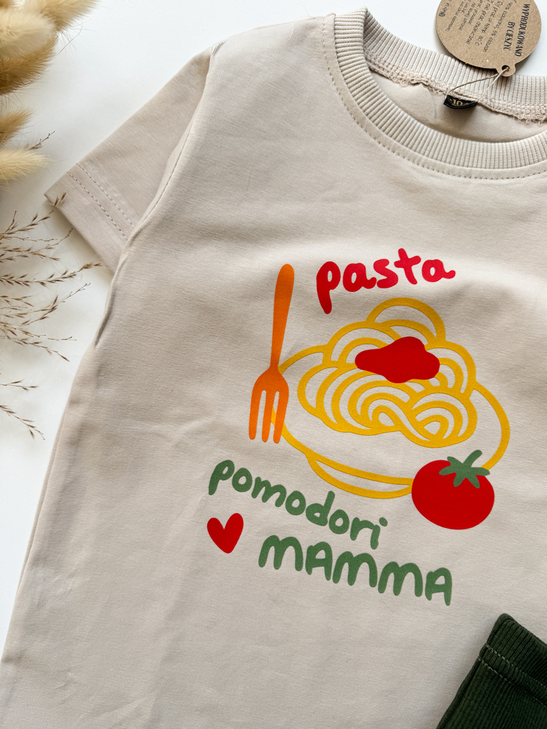 Koszulka dziecięca z nadrukiem pasta pomodori mamma