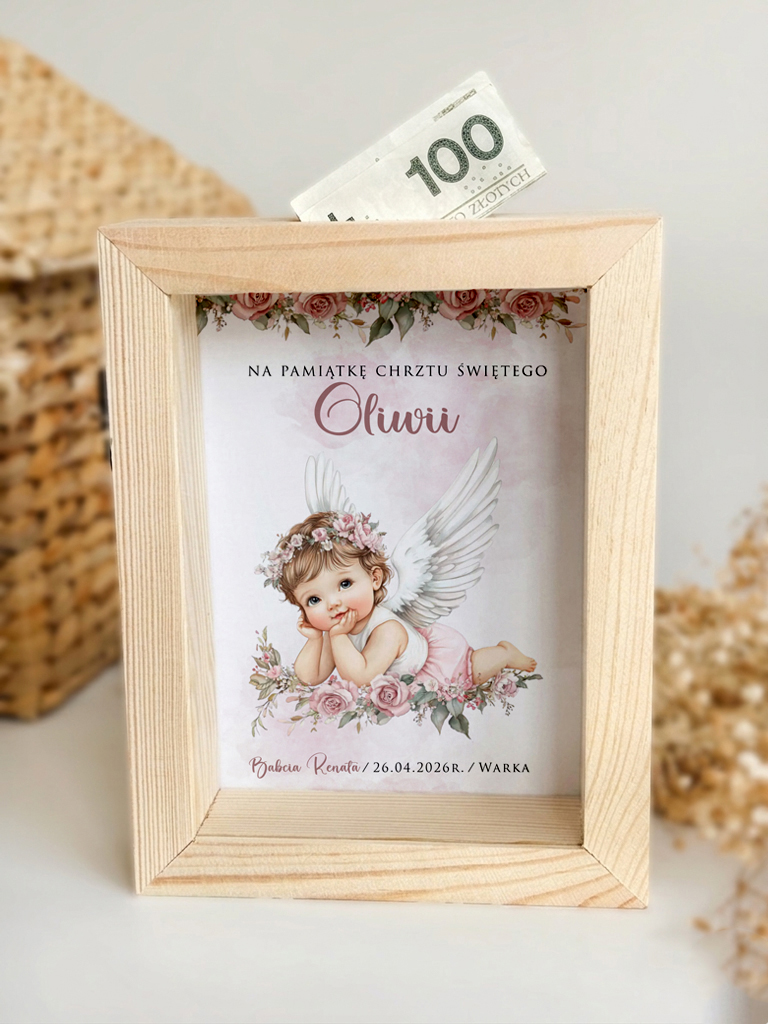 Skarbonka z aniołkiem pamiątka Chrztu Świętego