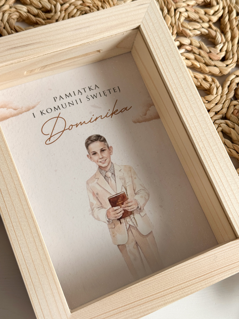 Skarbonka dla chłopca Pamiątka Komunii Świętej ze zdjęciem