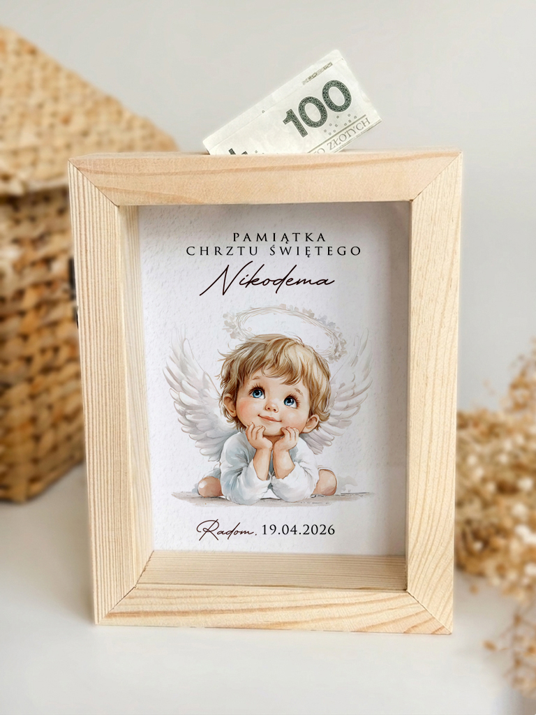 Skarbonka dla chłopca pamiątka Chrztu Świętego