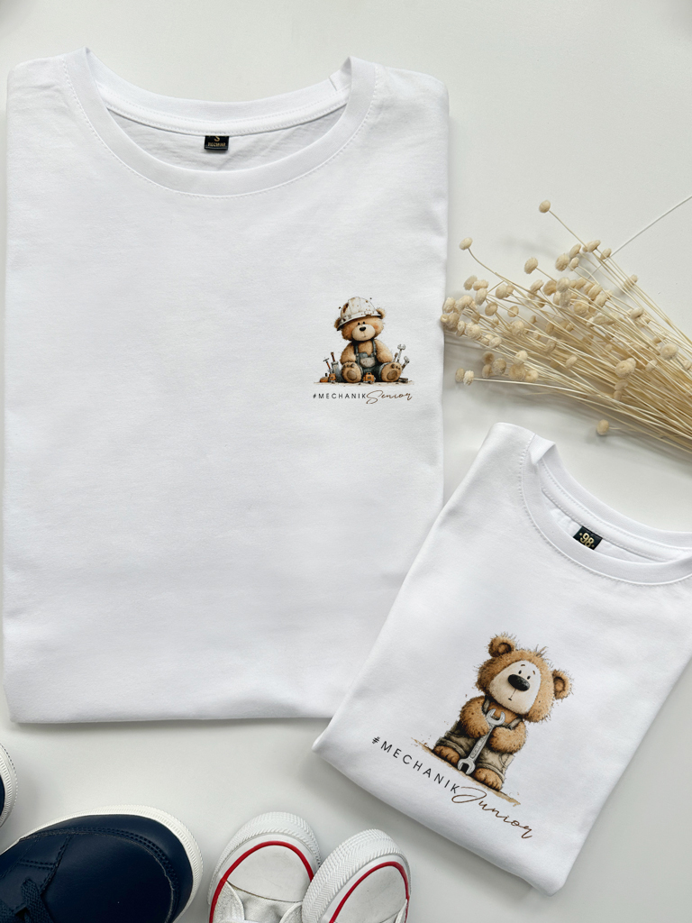 Komplet dla taty i dziecka misiek mechanik