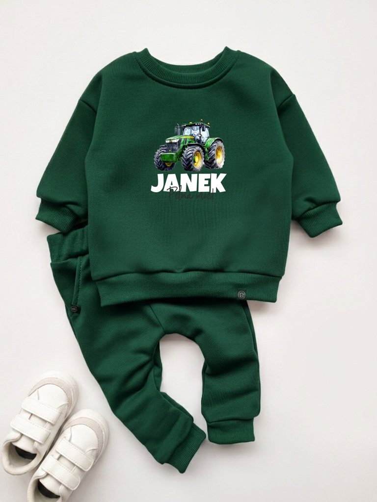 Zielony komplet dla dziecka traktor (bluza + spodnie)