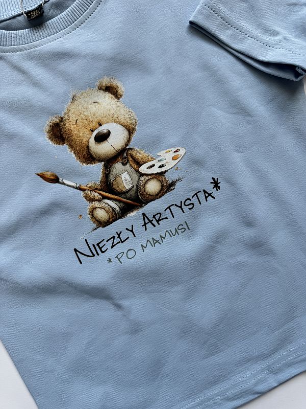 Koszulka błękitna z krótkim rękawem mały artysta po mamusi rozmiar 98