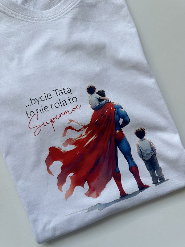 Koszulka biała męska tata superman rozmiar XL