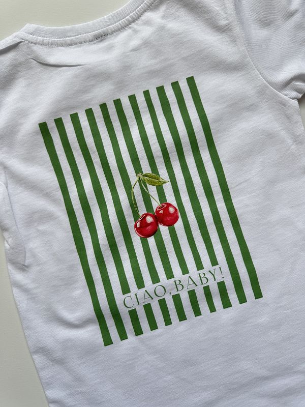 Koszulka biała z krótkim rękawem ciao baby zielone paski rozmiar 116