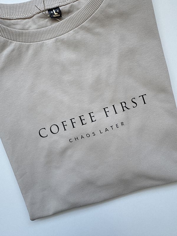 Koszulka damska beżowa coffee first rozmiar L