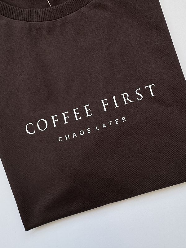 Koszulka damska czekoladowa coffee first rozmiar L