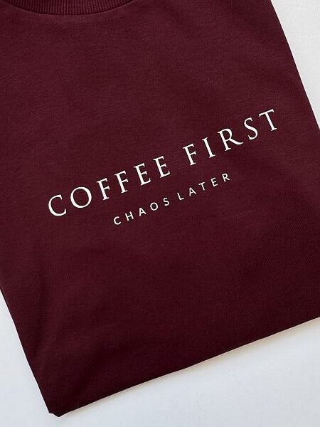 Koszulka damska bordowa coffee first rozmiar L