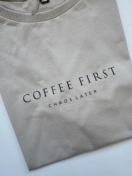 Koszulka damska beżowa coffee first rozmiar M