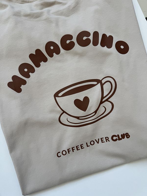 Koszulka damska beżowa mamaccino coffee lover rozmiar oversize long