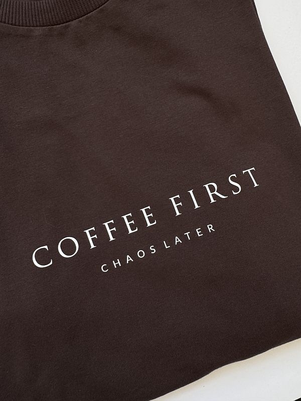Koszulka damska czekoladowa coffee first rozmiar oversize