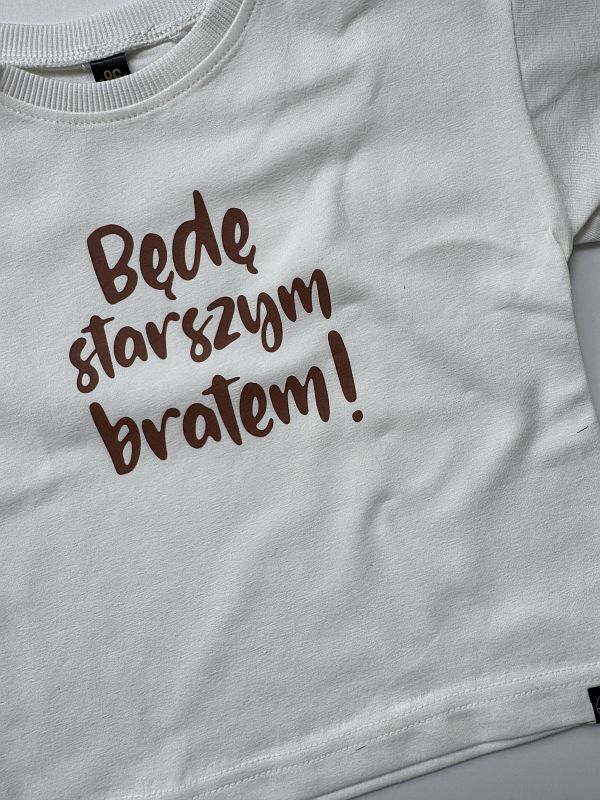 Koszulka ecru z krótkim rękawem będę starszym bratem rozmiar 86