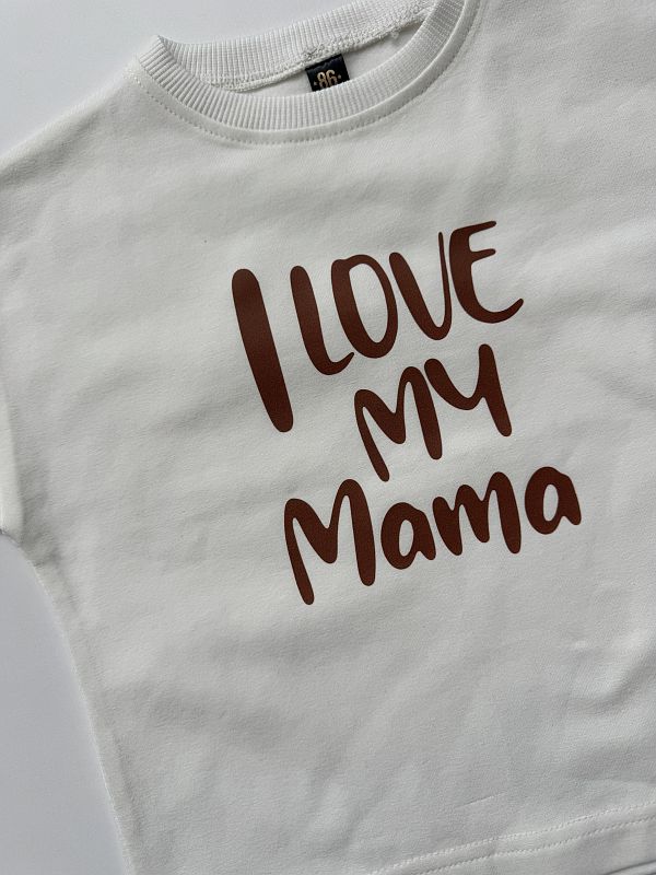 Koszulka ecru z krótkim rękawem I love my mama rozmiar 86